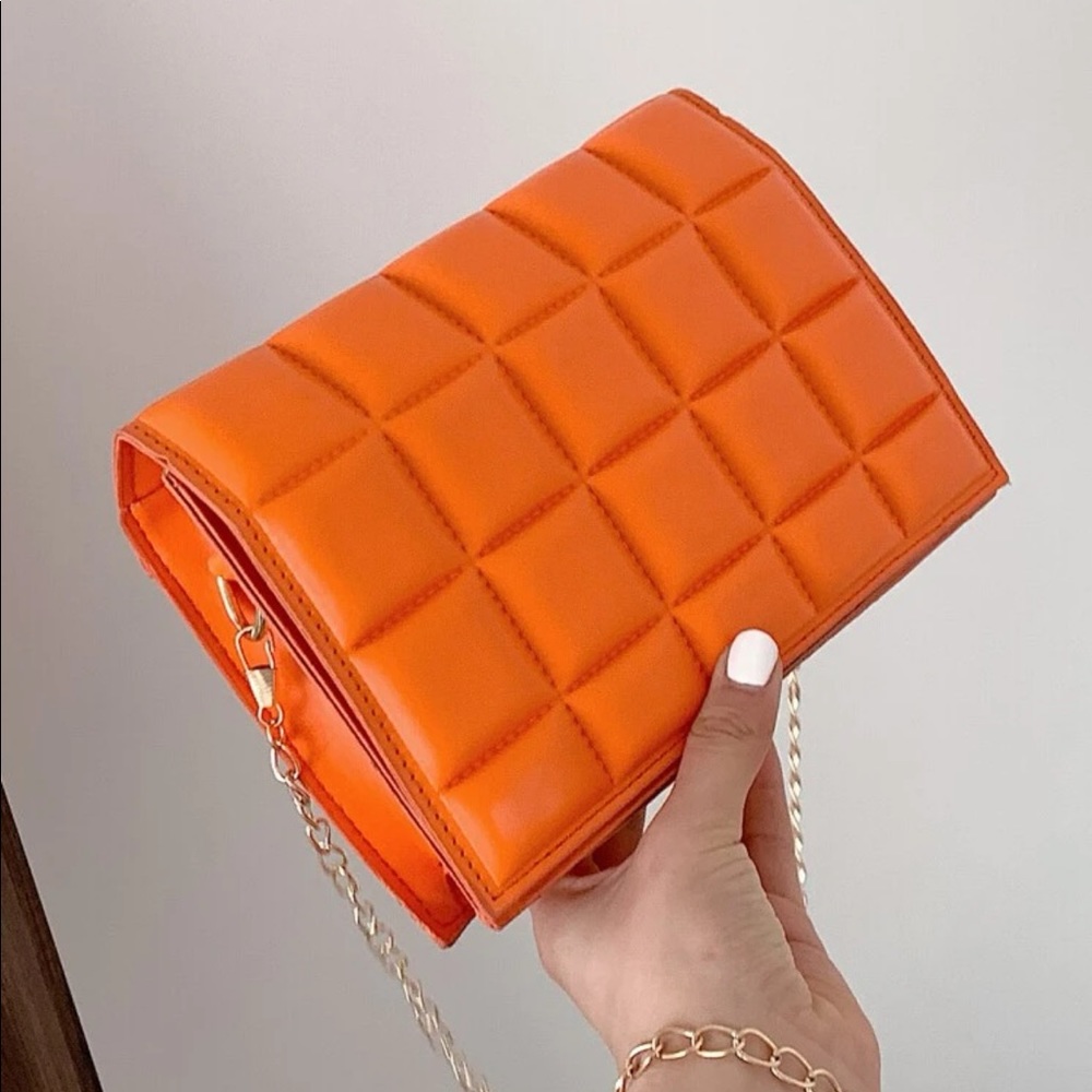 Orange Mini minimalist quilted chain crossbody bag from SHEIN never worn
